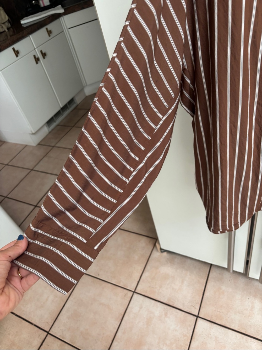 Massimo Dutti Brown and White Striped Button-Up Blouse Size Small - Picture 11 of 16